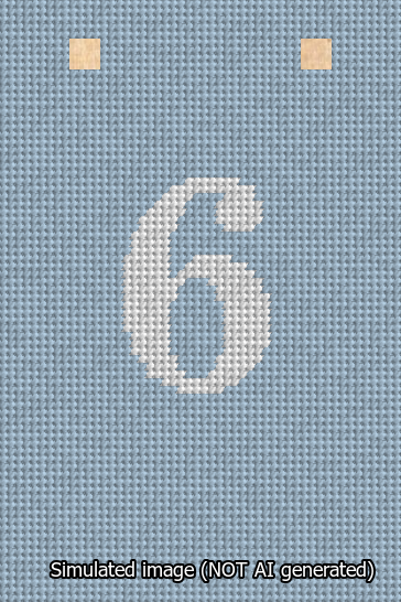 A simulated image of the stitched needlepoint design: Banner 13m Squared 6 White on Light Blue. Not A.I. generated.