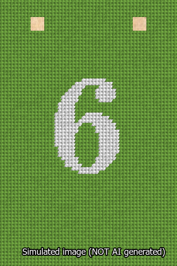 A simulated image of the stitched needlepoint design: Banner 13m Squared 6 White on Light Green. Not A.I. generated.