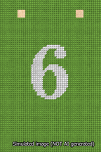 A simulated image of the stitched needlepoint design: Banner 13m Squared 6 White on Light Green. Not A.I. generated.