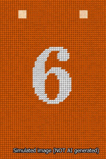 A simulated image of the stitched needlepoint design: Banner 13m Squared 6 White on Orange. Not A.I. generated.