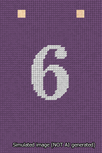 A simulated image of the stitched needlepoint design: Banner 13m Squared 6 White on Purple. Not A.I. generated.