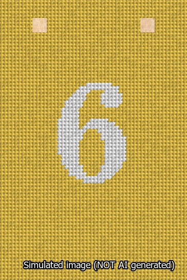 A simulated image of the stitched needlepoint design: Banner 13m Squared 6 White on Yellow. Not A.I. generated.