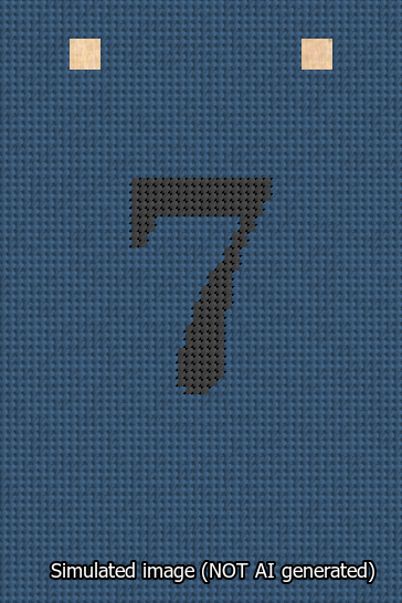 A simulated image of the stitched needlepoint design: Banner 13m Squared 7 Black on Blue. Not A.I. generated.
