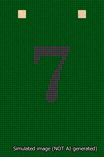 A simulated image of the stitched needlepoint design: Banner 13m Squared 7 Black on Green. Not A.I. generated.