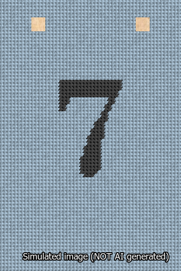 A simulated image of the stitched needlepoint design: Banner 13m Squared 7 Black on Light Blue. Not A.I. generated.
