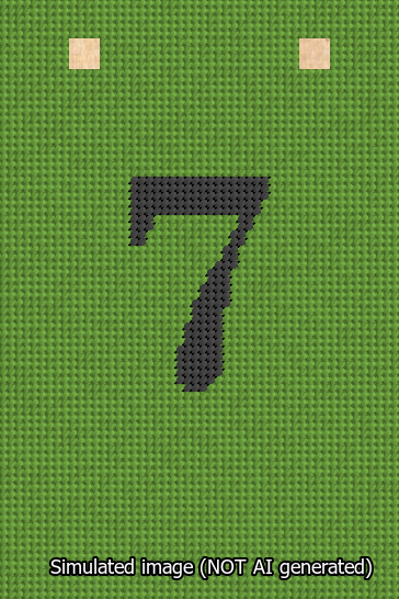 A simulated image of the stitched needlepoint design: Banner 13m Squared 7 Black on Light Green. Not A.I. generated.