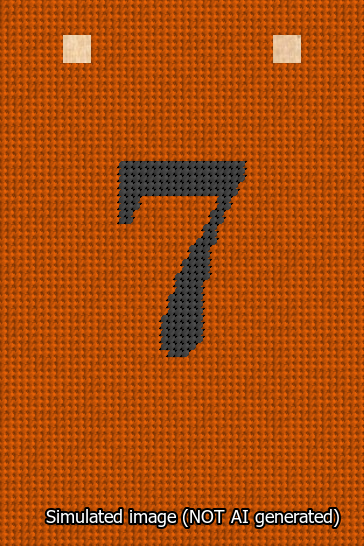 A simulated image of the stitched needlepoint design: Banner 13m Squared 7 Black on Orange. Not A.I. generated.