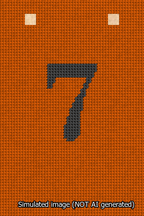 A simulated image of the stitched needlepoint design: Banner 13m Squared 7 Black on Orange. Not A.I. generated.