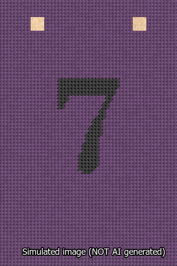 A simulated image of the stitched needlepoint design: Banner 13m Squared 7 Black on Purple. Not A.I. generated.