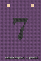 A simulated image of the stitched needlepoint design: Banner 13m Squared 7 Black on Purple. Not A.I. generated.