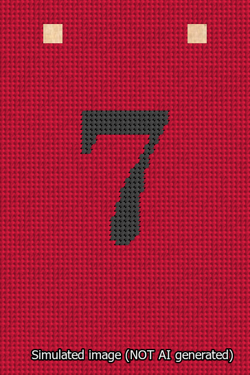 A simulated image of the stitched needlepoint design: Banner 13m Squared 7 Black on Red. Not A.I. generated.