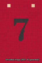 A simulated image of the stitched needlepoint design: Banner 13m Squared 7 Black on Red. Not A.I. generated.