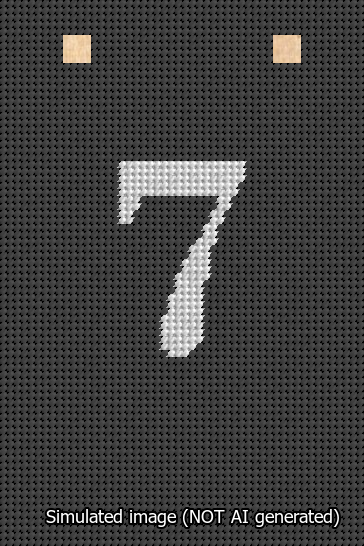 A simulated image of the stitched needlepoint design: Banner 13m Squared 7 White on Black. Not A.I. generated.