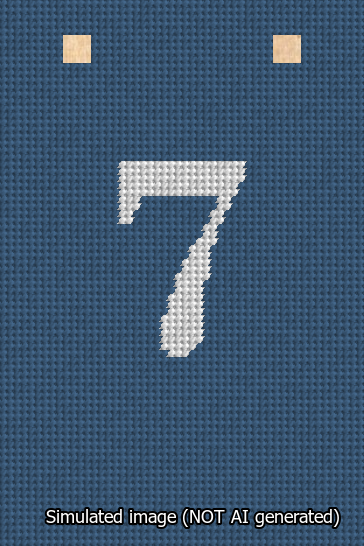 A simulated image of the stitched needlepoint design: Banner 13m Squared 7 White on Blue. Not A.I. generated.
