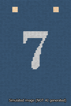 A simulated image of the stitched needlepoint design: Banner 13m Squared 7 White on Blue. Not A.I. generated.