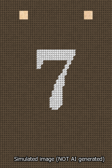 A simulated image of the stitched needlepoint design: Banner 13m Squared 7 White on Brown. Not A.I. generated.
