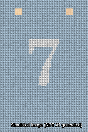 A simulated image of the stitched needlepoint design: Banner 13m Squared 7 White on Light Blue. Not A.I. generated.