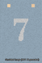 A simulated image of the stitched needlepoint design: Banner 13m Squared 7 White on Light Blue. Not A.I. generated.
