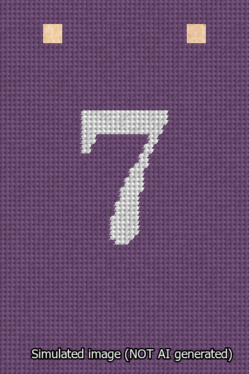 A simulated image of the stitched needlepoint design: Banner 13m Squared 7 White on Purple. Not A.I. generated.