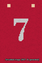 A simulated image of the stitched needlepoint design: Banner 13m Squared 7 White on Red. Not A.I. generated.