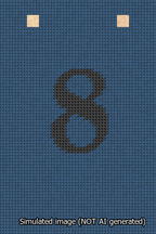 A simulated image of the stitched needlepoint design: Banner 13m Squared 8 Black on Blue. Not A.I. generated.