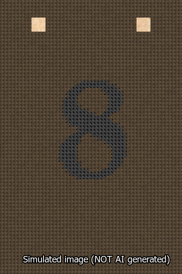 A simulated image of the stitched needlepoint design: Banner 13m Squared 8 Black on Brown. Not A.I. generated.
