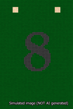 A simulated image of the stitched needlepoint design: Banner 13m Squared 8 Black on Green. Not A.I. generated.