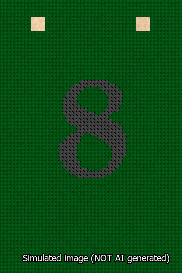 A simulated image of the stitched needlepoint design: Banner 13m Squared 8 Black on Green. Not A.I. generated.