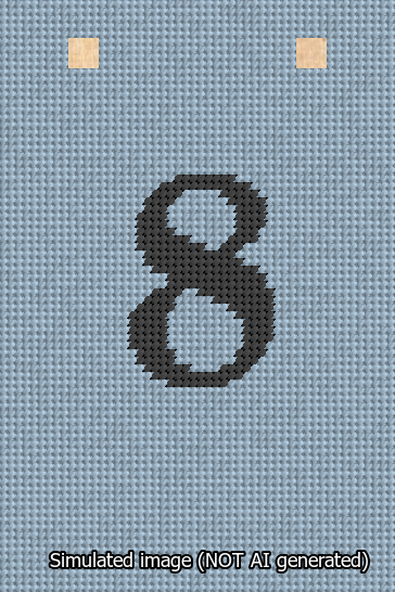 A simulated image of the stitched needlepoint design: Banner 13m Squared 8 Black on Light Blue. Not A.I. generated.