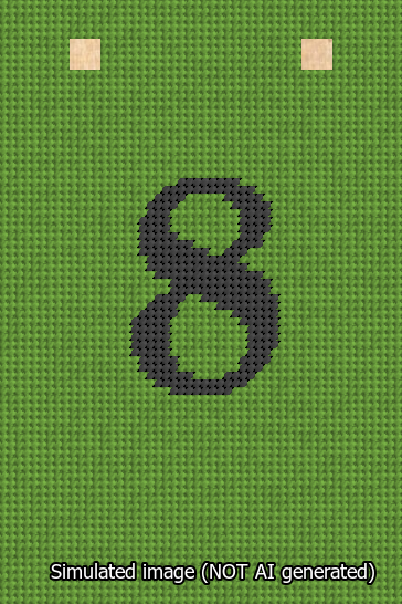 A simulated image of the stitched needlepoint design: Banner 13m Squared 8 Black on Light Green. Not A.I. generated.
