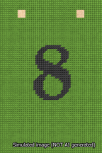 A simulated image of the stitched needlepoint design: Banner 13m Squared 8 Black on Light Green. Not A.I. generated.