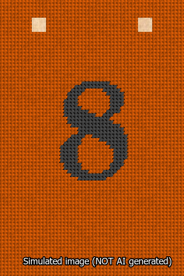 A simulated image of the stitched needlepoint design: Banner 13m Squared 8 Black on Orange. Not A.I. generated.