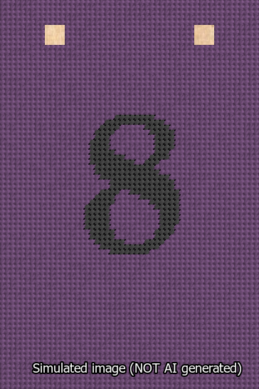 A simulated image of the stitched needlepoint design: Banner 13m Squared 8 Black on Purple. Not A.I. generated.