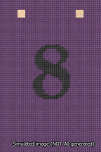A simulated image of the stitched needlepoint design: Banner 13m Squared 8 Black on Purple. Not A.I. generated.