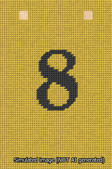 A simulated image of the stitched needlepoint design: Banner 13m Squared 8 Black on Yellow. Not A.I. generated.