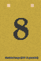 A simulated image of the stitched needlepoint design: Banner 13m Squared 8 Black on Yellow. Not A.I. generated.