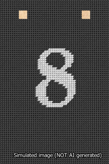 A simulated image of the stitched needlepoint design: Banner 13m Squared 8 White on Black. Not A.I. generated.