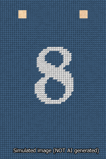 A simulated image of the stitched needlepoint design: Banner 13m Squared 8 White on Blue. Not A.I. generated.