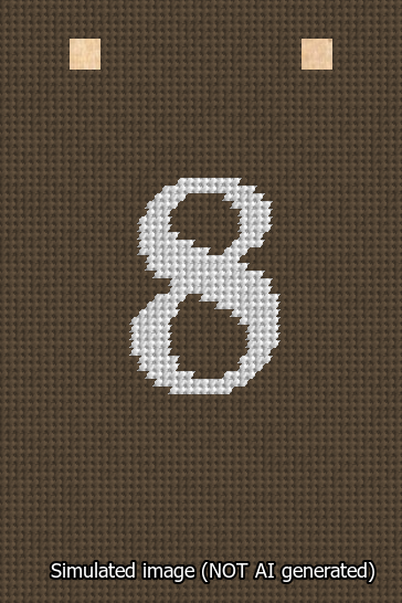 A simulated image of the stitched needlepoint design: Banner 13m Squared 8 White on Brown. Not A.I. generated.
