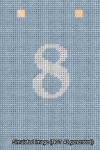 A simulated image of the stitched needlepoint design: Banner 13m Squared 8 White on Light Blue. Not A.I. generated.