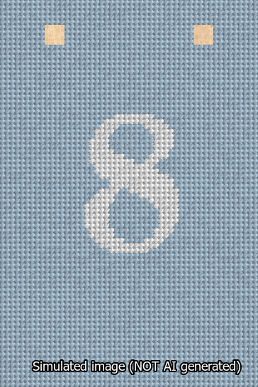 A simulated image of the stitched needlepoint design: Banner 13m Squared 8 White on Light Blue. Not A.I. generated.