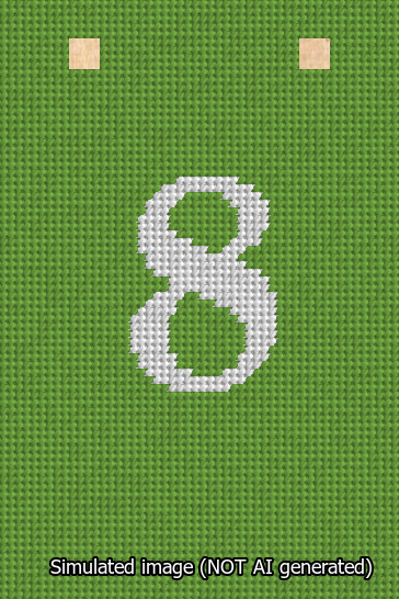 A simulated image of the stitched needlepoint design: Banner 13m Squared 8 White on Light Green. Not A.I. generated.