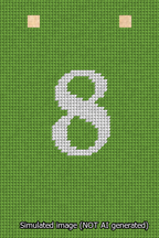 A simulated image of the stitched needlepoint design: Banner 13m Squared 8 White on Light Green. Not A.I. generated.