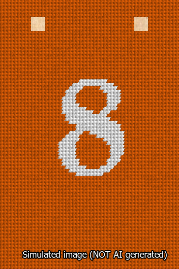 A simulated image of the stitched needlepoint design: Banner 13m Squared 8 White on Orange. Not A.I. generated.