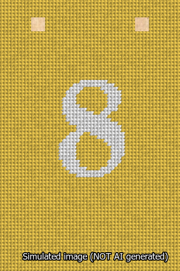A simulated image of the stitched needlepoint design: Banner 13m Squared 8 White on Yellow. Not A.I. generated.