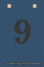 A simulated image of the stitched needlepoint design: Banner 13m Squared 9 Black on Blue. Not A.I. generated.