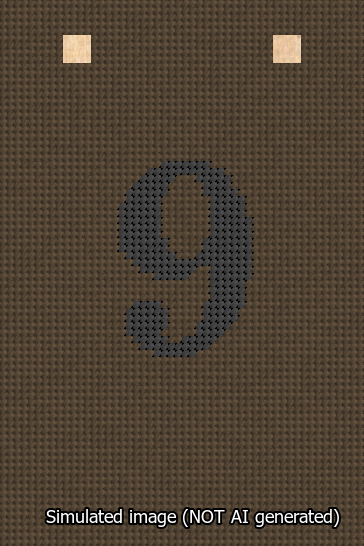 A simulated image of the stitched needlepoint design: Banner 13m Squared 9 Black on Brown. Not A.I. generated.