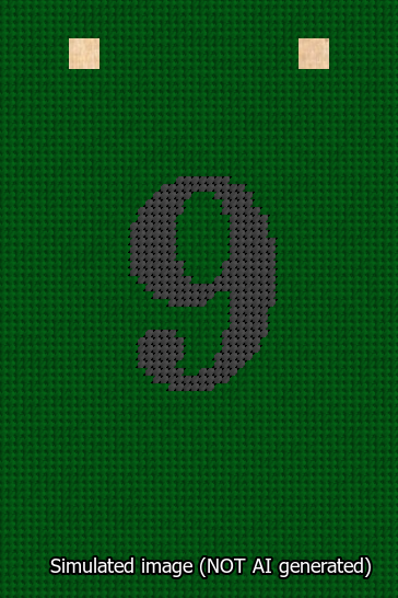 A simulated image of the stitched needlepoint design: Banner 13m Squared 9 Black on Green. Not A.I. generated.