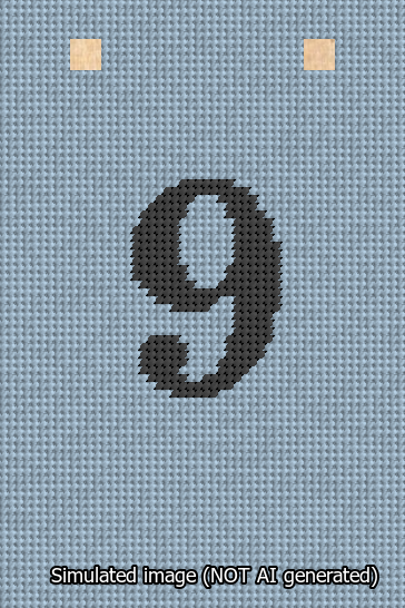 A simulated image of the stitched needlepoint design: Banner 13m Squared 9 Black on Light Blue. Not A.I. generated.