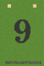 A simulated image of the stitched needlepoint design: Banner 13m Squared 9 Black on Light Green. Not A.I. generated.